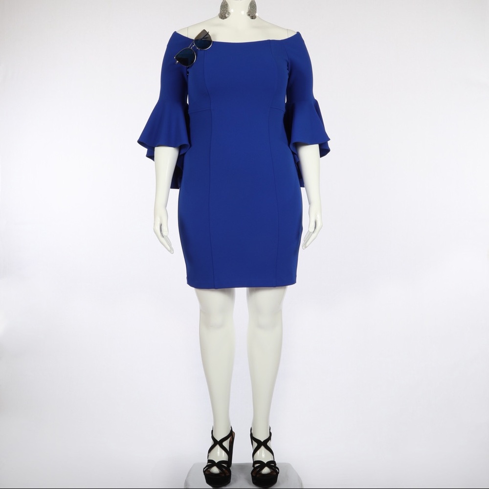 R&M Richards Off-Shoulder Bell Sleeve SZ 12 Blue